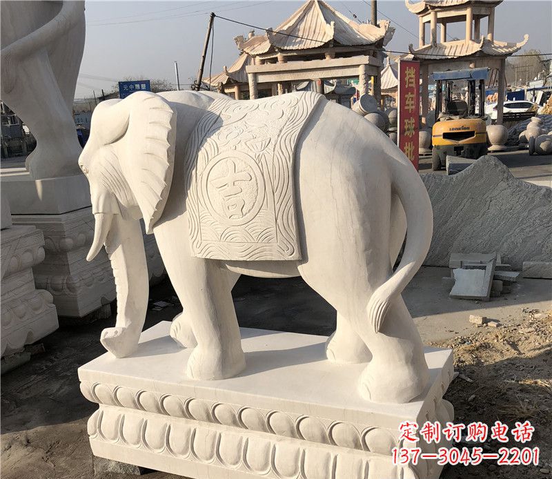 太原大理石卷鼻如意大象雕塑