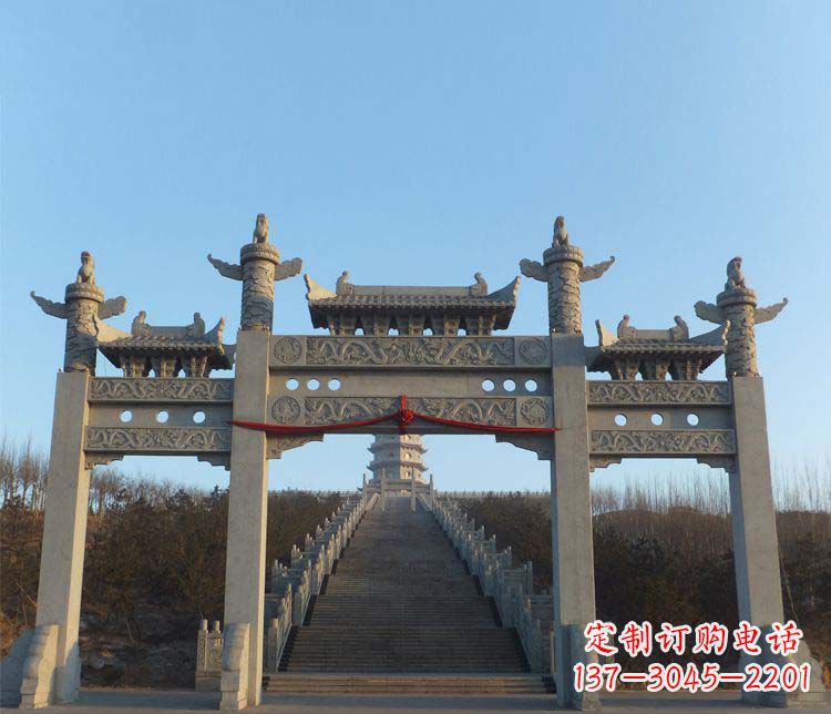 太原精美大理石三门牌坊雕塑