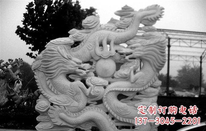 太原精美大理石双龙雕塑