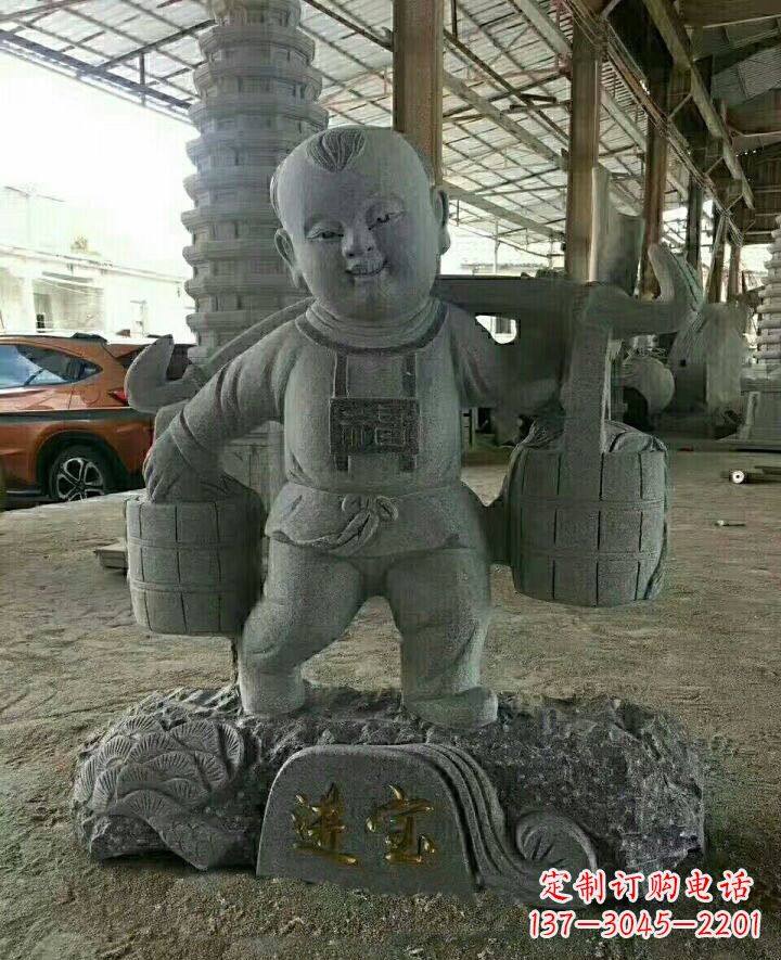 太原装点童年的大理石招财进宝儿童雕塑