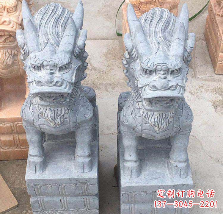 太原雄伟壮观的白色大理石麒麟坐式门口雕塑