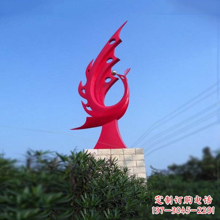 太原大象红色凤凰不锈钢雕塑-城市动物标识景观雕塑