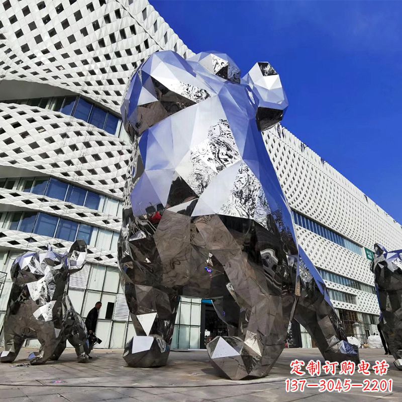 太原大型不锈钢块面狗雕塑-城市商场广场动物景观