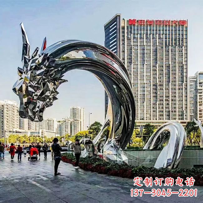 太原大型不锈钢龙镜面景观雕塑-城市创意动物景观雕塑
