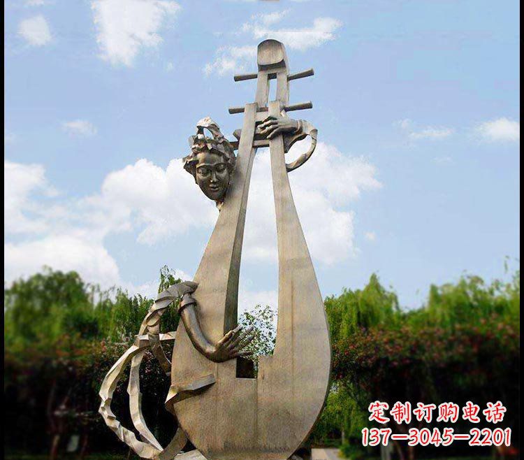 太原大型弹琵琶的抽象人物铜雕
