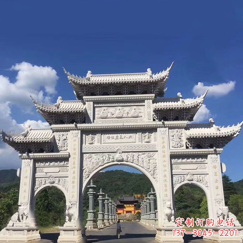太原大型汉白玉景区大门石雕牌楼雕塑