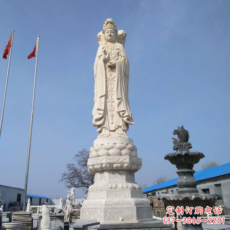 太原中领雕塑汉白玉三面观音石雕