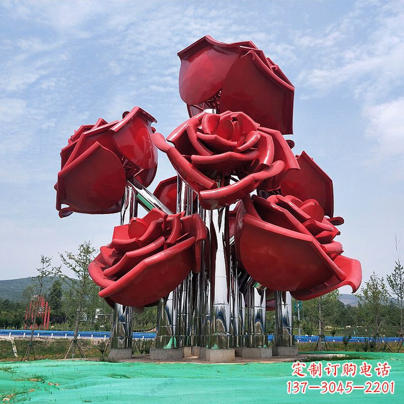 太原精美不锈钢玫瑰花景观雕塑