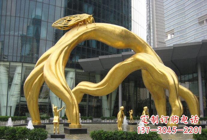 太原大型树枝和蝉城市景观铜雕