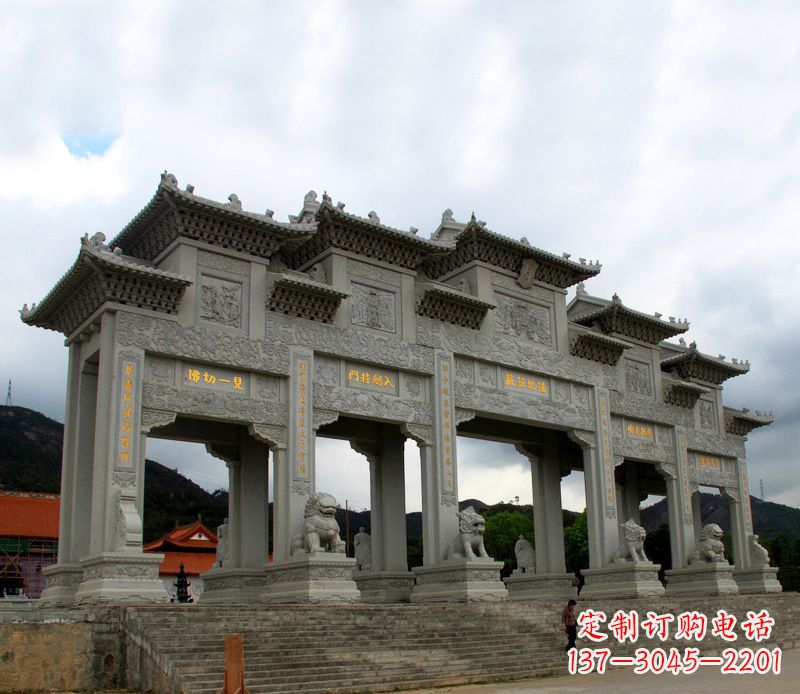 太原具有传统文化特色的大型五门石雕牌楼雕塑