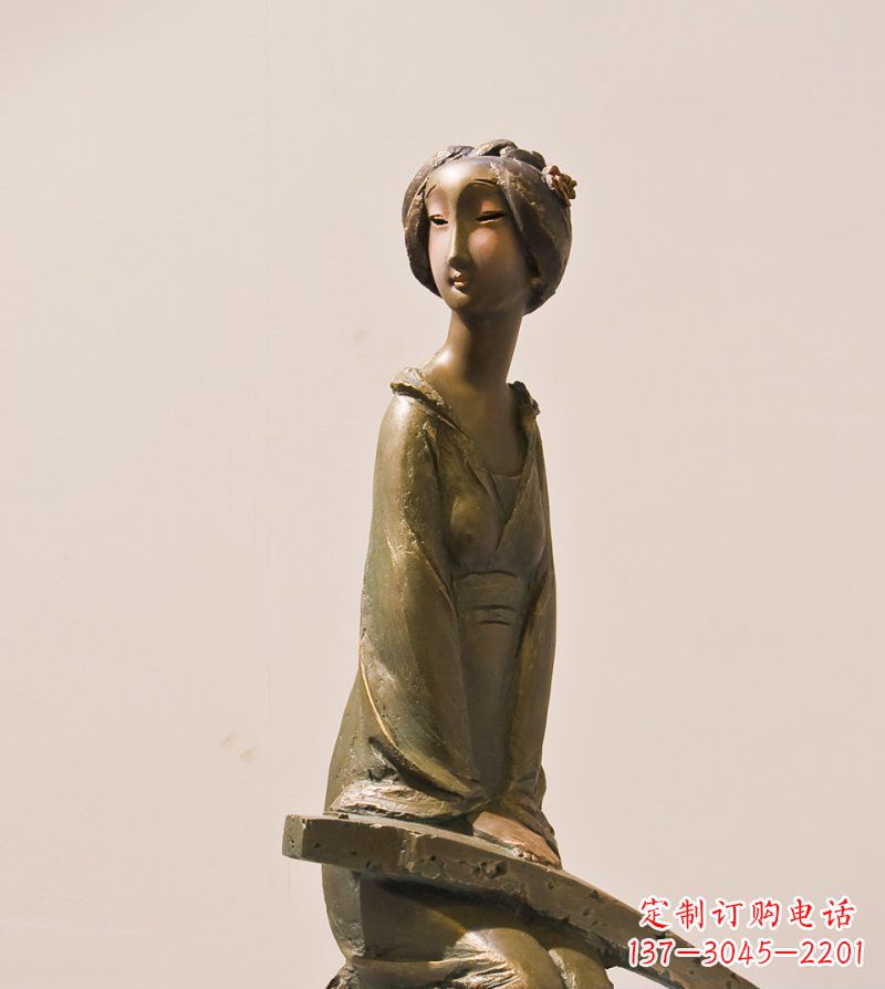 太原古筝女人铜雕古代人物雕塑
