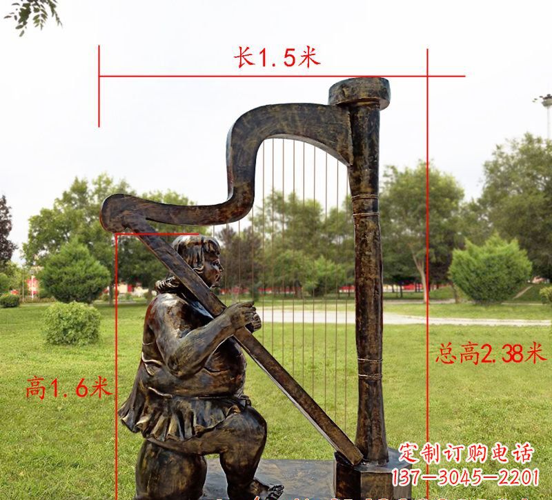 太原手工铜制竖琴雕塑
