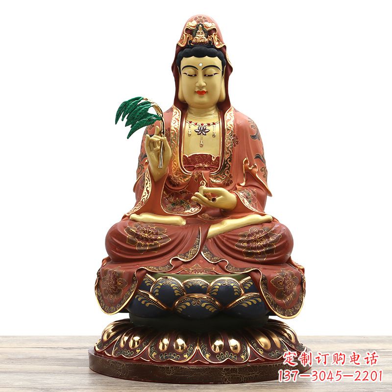 太原精美观音彩绘铜雕雕塑摆件