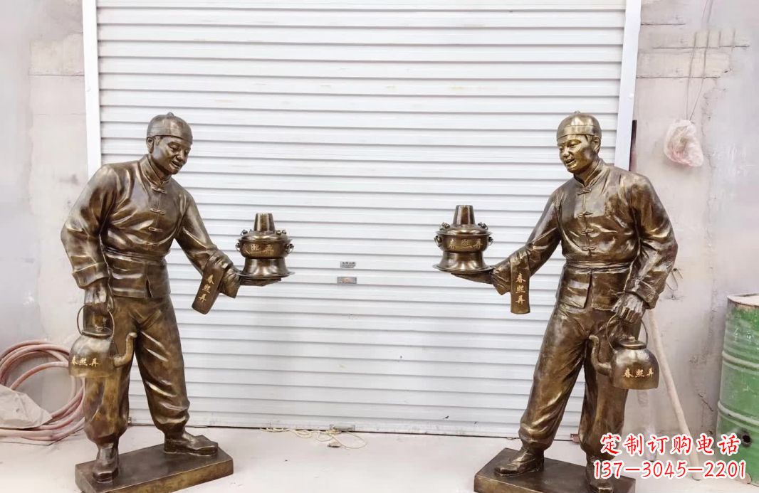 太原店小二铜雕塑——传承传统铸造工艺