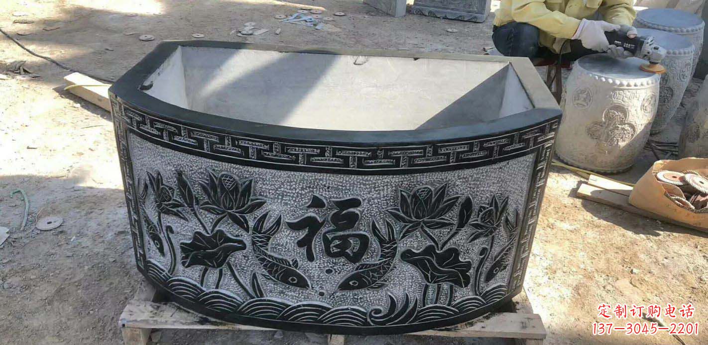 太原方口石浮雕水缸