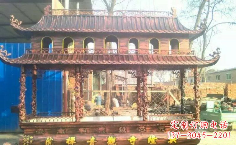 太原方形寺庙古典香炉铜雕塑