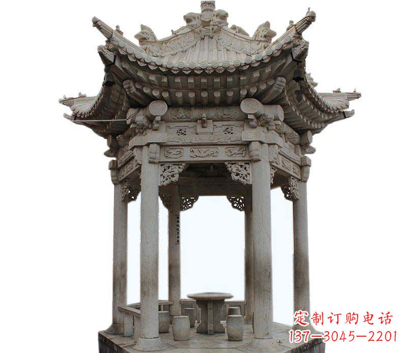 太原精美仿古六角凉亭石雕