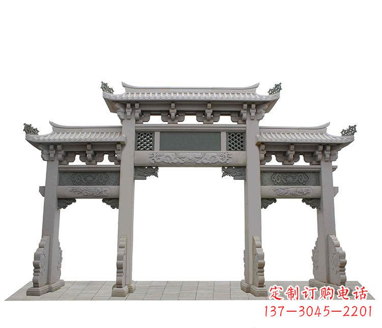 太原精美仿古三门牌坊石雕