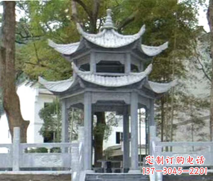 太原仿古园林双层石雕凉亭