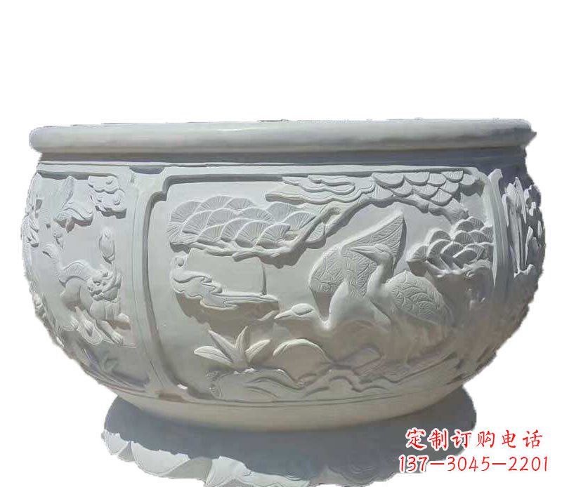 太原仿古鱼缸石雕花盆摆件