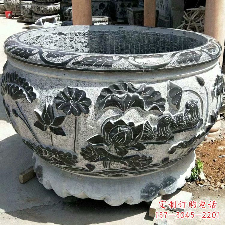 太原仿古圆形鱼缸石雕