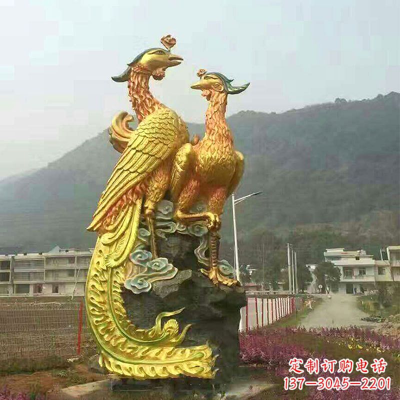 太原凤凰景观铜雕塑-公园景区瑞鸟凤凰鎏金景观雕塑