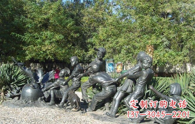 太原铜雕萝卜儿童拔萝卜雕塑