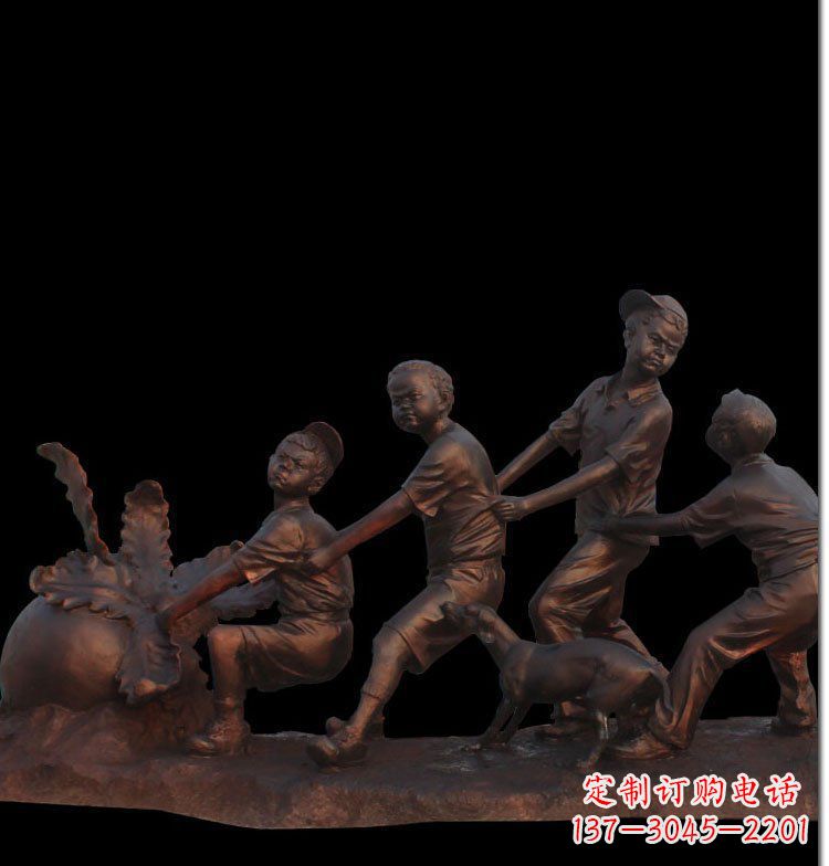 太原精美玻璃钢仿铜拔萝卜人物雕塑