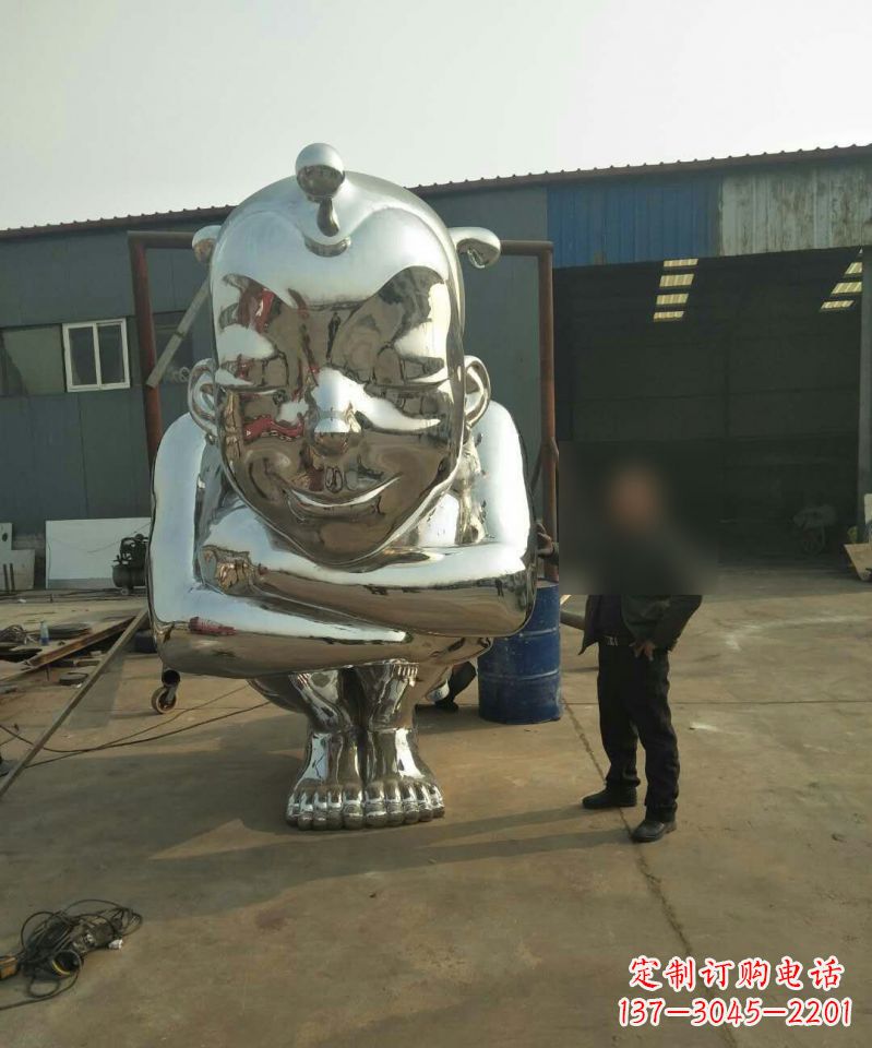 太原大型不锈钢蹲着的儿童雕塑