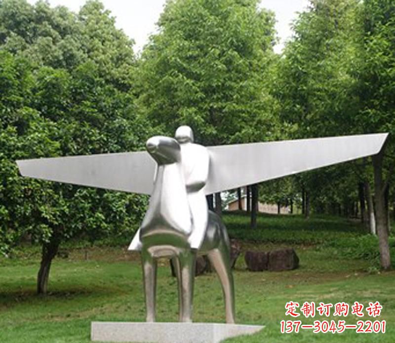 太原公园不锈钢飞马人物抽象雕塑