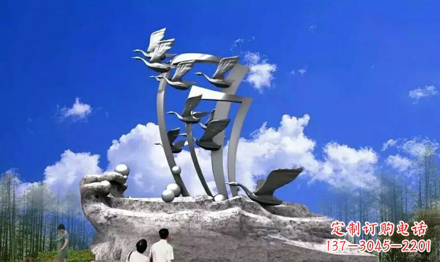 太原艺术家手工制作的不锈钢飞翔天鹅雕塑