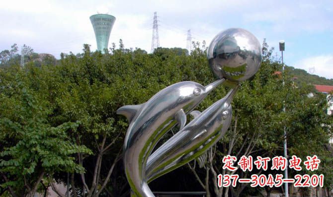 太原公园不锈钢海豚顶球雕塑