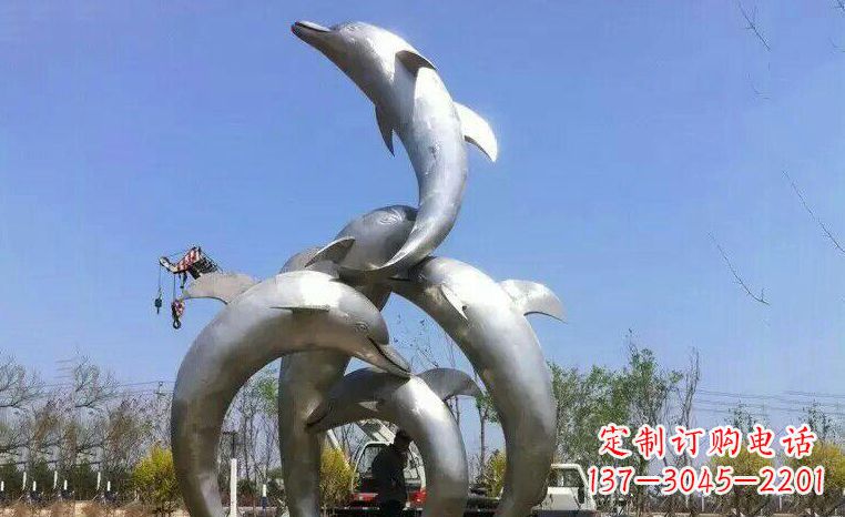 太原公园不锈钢海豚嬉戏雕塑