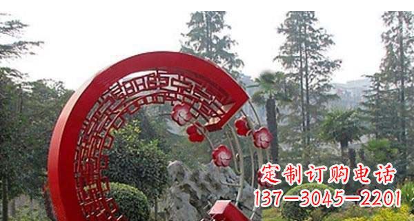 太原灵动奔放的不锈钢和梅花圆环雕塑