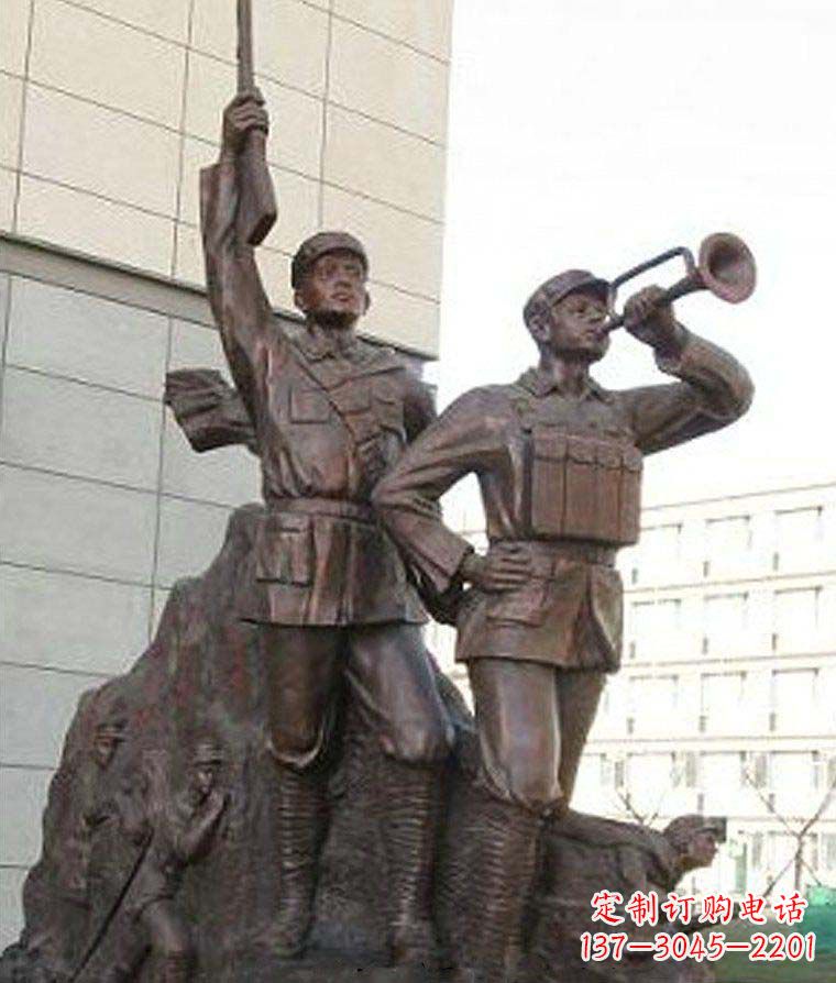 太原革命精神熠熠冲锋号铜雕