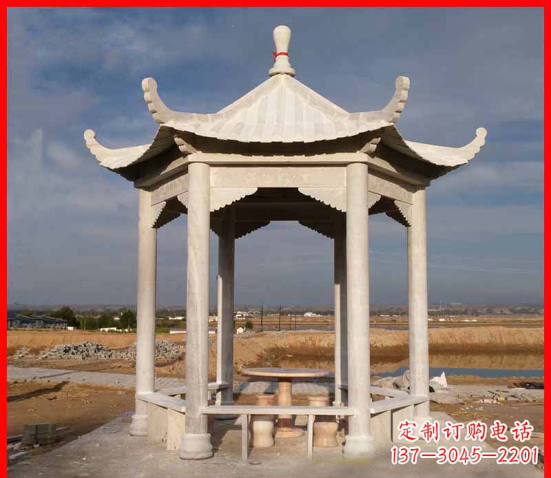 太原公园大理石六角石雕凉亭 (2)