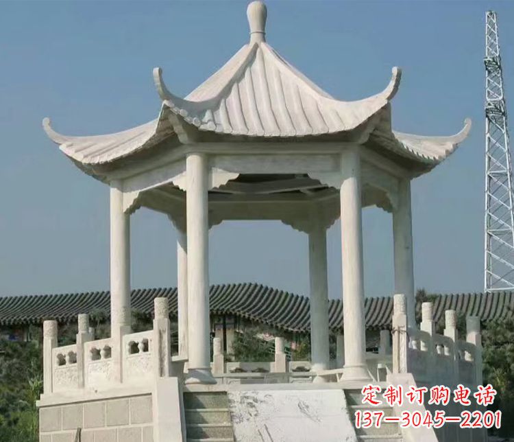 太原极具视觉冲击力的大理石六角石凉亭雕塑