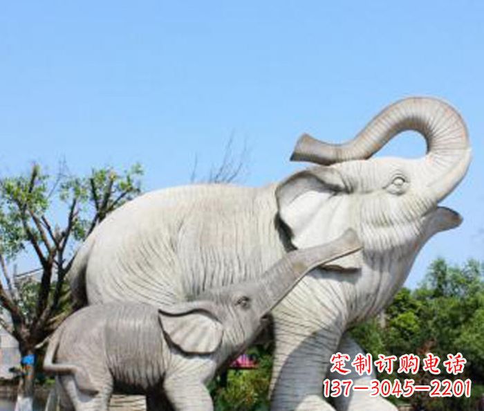 太原公园动物大理石母子象石雕