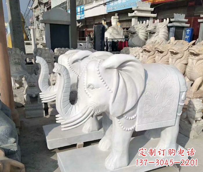 太原汉白玉大象雕塑——招财聚宝