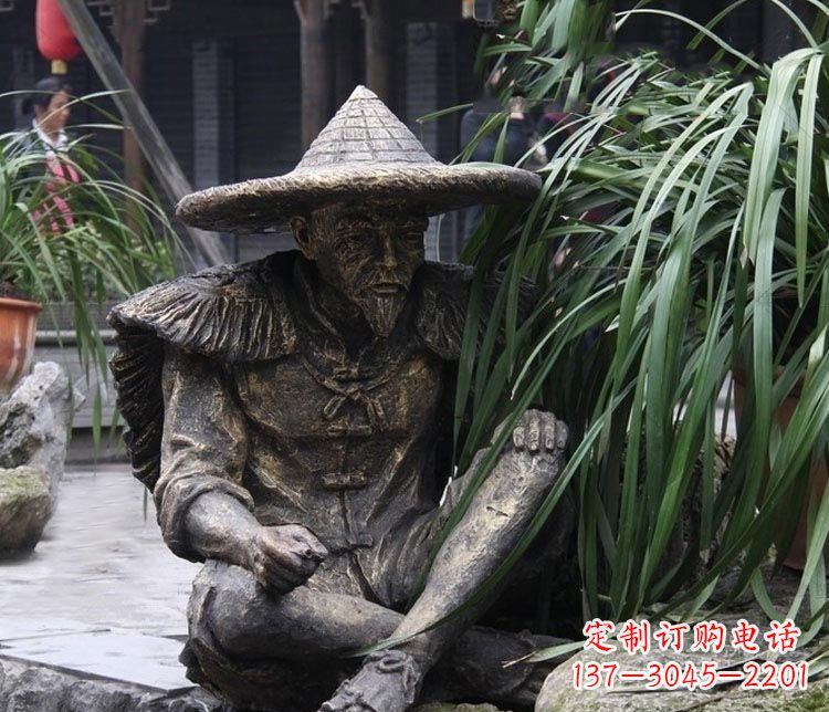 太原公园古代老渔翁铜雕