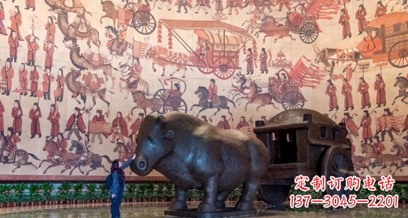 太原传统风格铜河马拉车景观雕塑