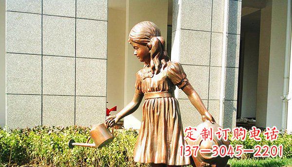 太原可爱的公园小女孩铜雕