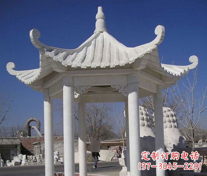 太原公园景观汉白玉六角石雕凉亭