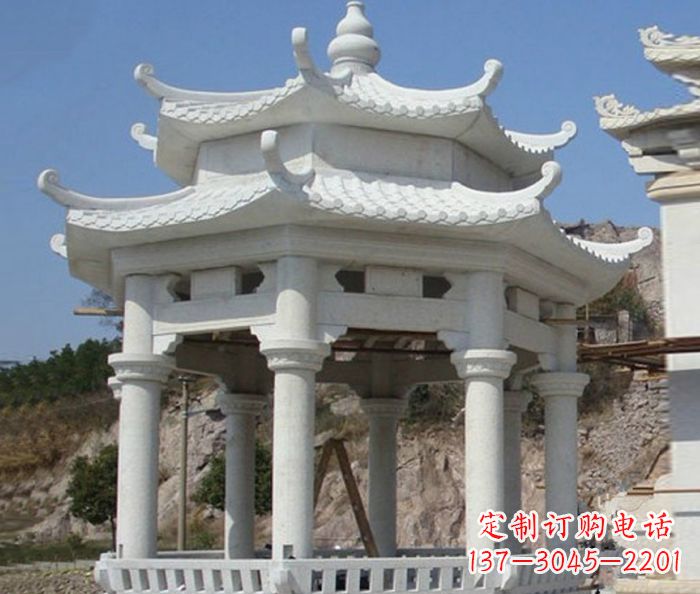 太原公园景观汉白玉石雕凉亭