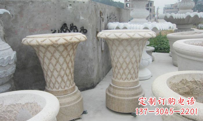 太原花篮式石雕镂空花盆