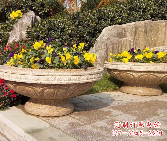 太原公园景观砂岩花盆石雕 (2)
