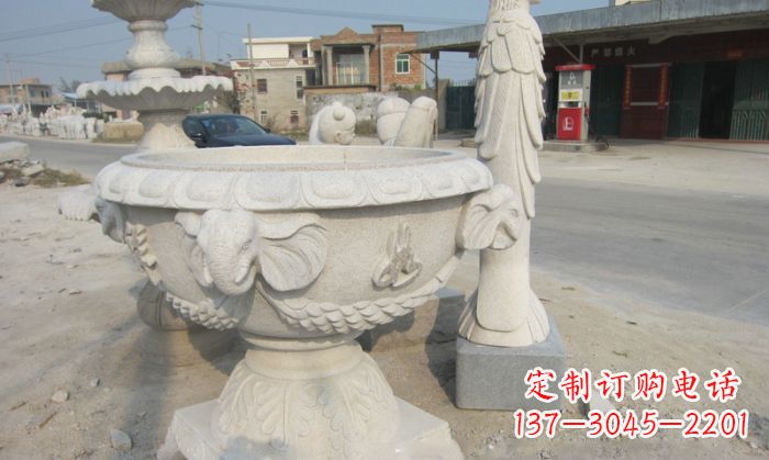 太原公园景观象头石雕水缸