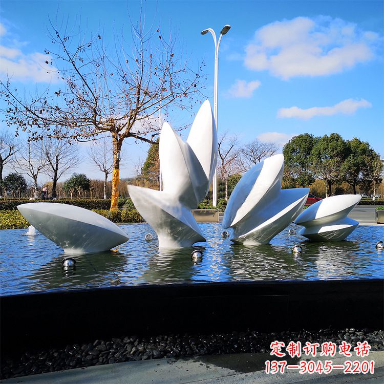 太原公园景区抽象不锈钢树叶水景喷泉景观雕塑