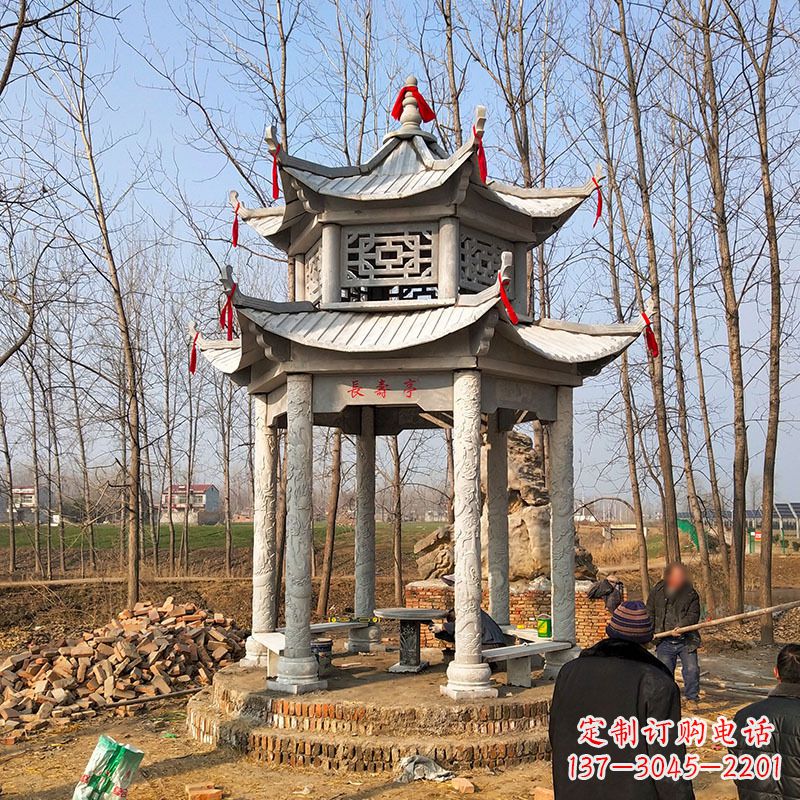 太原公园景区园林凉亭,大理石双层石雕凉亭
