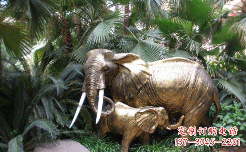 太原公园母子大象动物铜雕
